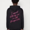 YOURTURN Embroidered Text Hoodie Unisex - Hoodie - Black